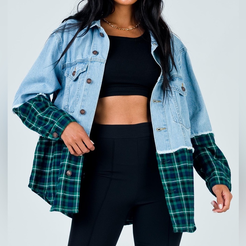 Princess Polly Denim Larkin Flannel Mix Shacket